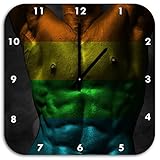 Stil.Zeit Sixpack Body Mann schwarz/weiß, Wanduhr Quadratisch Durchmesser 48cm mit schwarzen Spitzen Zeigern und Ziffernblatt