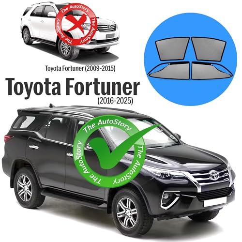 Image of AutoStory Magnetic Car Sunshade for Fortuner 2016-2026 | Front Half Cut for Mirror Visibility + Rear Full Coverage with Zipper | Heavy Heat & UV Protection | Privacy Side Window Curtains Shades
