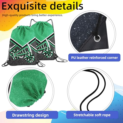 Cheer Drawstring Backpack Cheerleading Drawstring Bag Cheer Accessories Gifts for Cheerleaders (Green,1 Pcs)2
