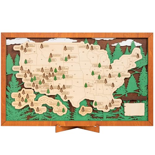 HYPERI Wooden US National Parks Map Wall Art, National Park Checklist Wall Decor, Birthday Gifts for Boys,Traveler Gifts for Dad, Men, Women, Husband, Wife, Christmas, New Year Gifts(National Park)