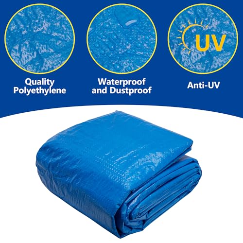 codree 20 x 12 Ft Rectangular Pool Ground Cloths, Waterproof PE Swimming Pool Liner Pad, Heavy Duty Above Ground Pool Mat Protector Tarp with Stakes for Pools Bottom Prevents Punctures - Thumbnail 3