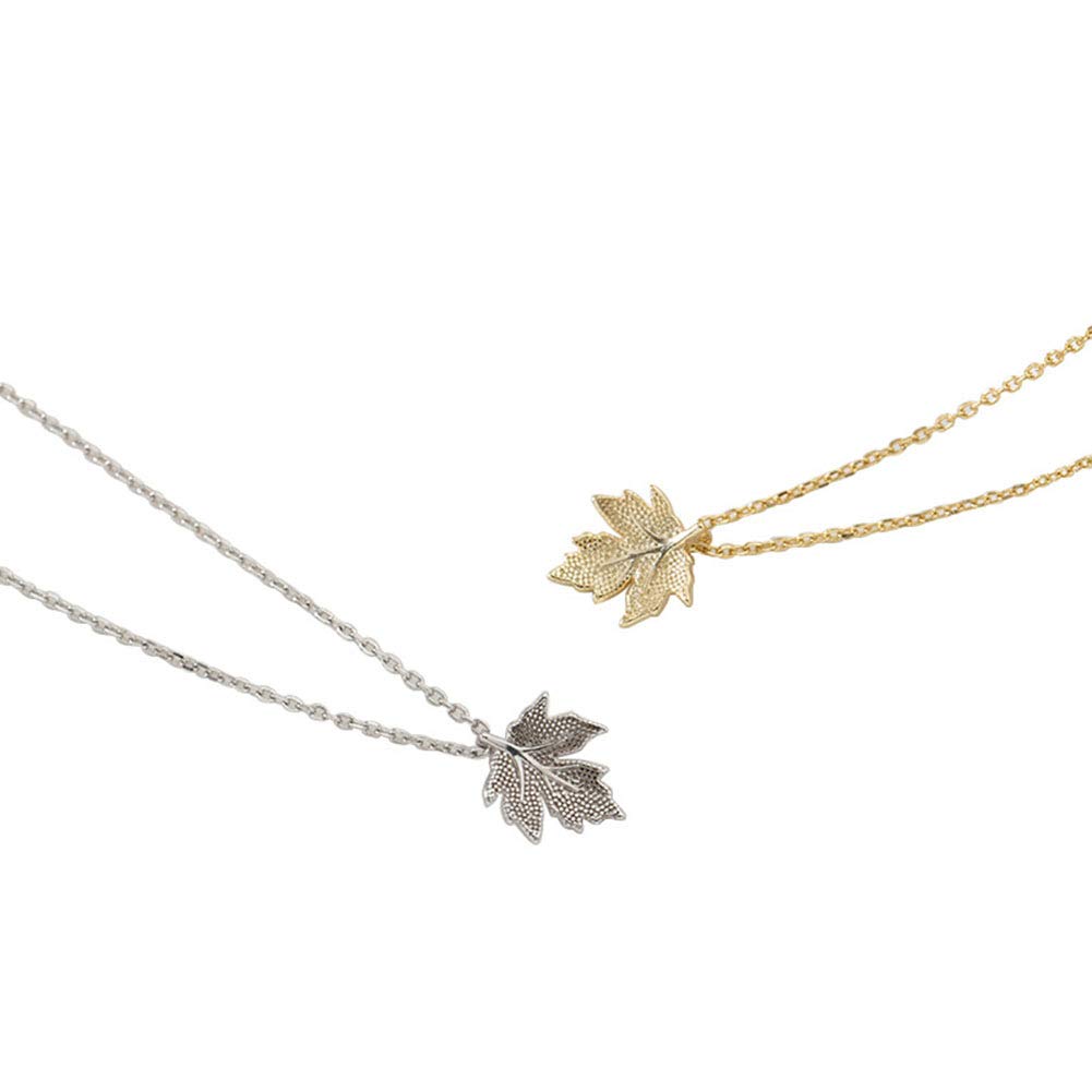 BXWQPP Necklace Maple Leaves Pendant Retro Plants 925 Sterling Silver Clavicle Chain Fashion Charm Jewelry Gift for Women Girls,Gold
