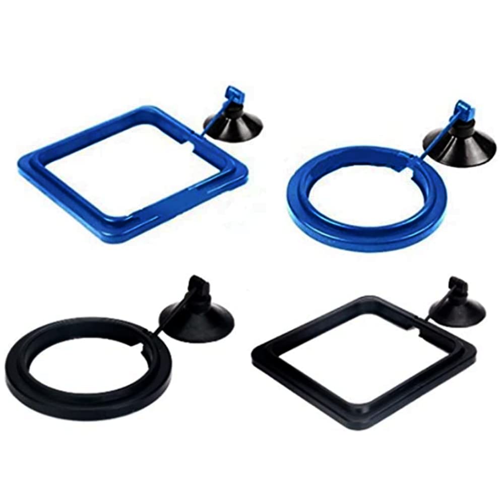 4 Pcs Fish Feeding Ring Square and Round Aquarium Fish Feeding Ring Floating Food Feeder, with Suction Cup