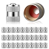 30 Pack Brass Rubber Seal Tire Valve Stem Caps Dust Proof Covers Universal fit Heavy-Duty Stem Covers with O Rubber Seal Easy Install Leak-Proof Air Protection (Silver)