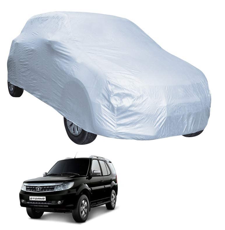 Image of Auto Hub Car Cover Compatible with Tata Safari Storme with Weather Proof, Triple Stitched, Safari Storme Car Cover- Plain Silver
