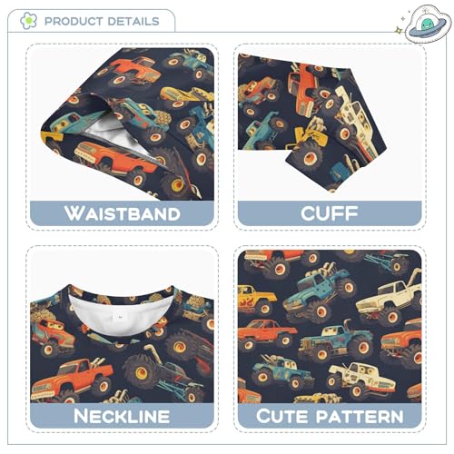 JUNZAN Monster Colorful Trucks Black Little Boys Hooded Sweatshirt Long Sleeve Tops Clothing Shirts Party 4T3