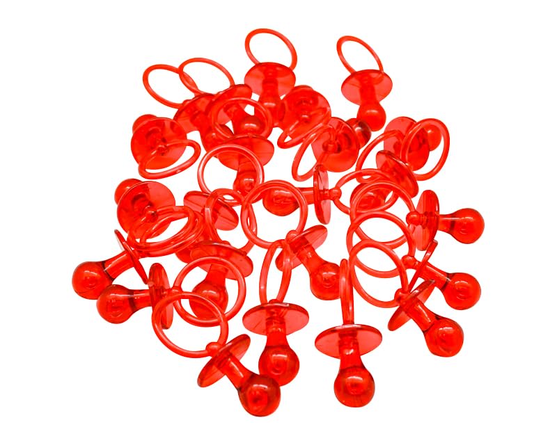 Image of 2.5 inch Baby Pacifier Party Favors, 36 Pieces, Gender Reveal Shower Decorations, Boy Girl Gender Neutral Table Scatter, DIY Party Games Decor (Red)