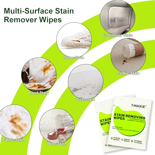 Image of Stain Remover Wipes for Clothes & Fabric, 200 Pack | Instant Clothing Stain Remover, For Shoes, Shirts & Jackets, Individually Wrapped Portable, For Travel & On-the-Go Cleaning
