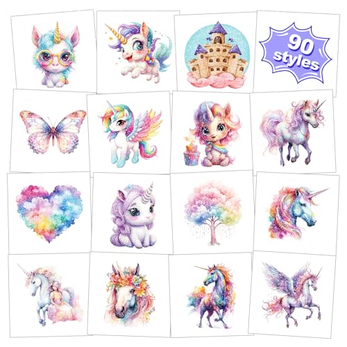Unicornio Tatuajes Temporales Niños, 15 Hojas Unicornios Purpurina Tatuaje Temporal, Regalos Para Niñas, Juego de Decoraciones Temáticas Para Fiestas, Relleno Para Bolsas Regalo Cumpleaños Infantil