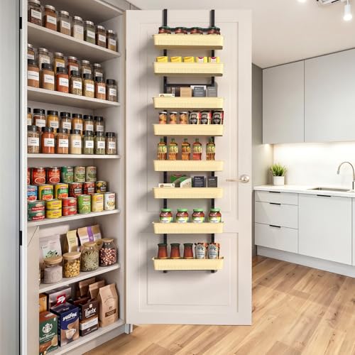 White 8-Tier Over the Door Organizer, Metal Hanging Spice Rack with Baskets | Hanging Behind the Door Storage for Pantry, Kitchen, Bathroom & Household Use