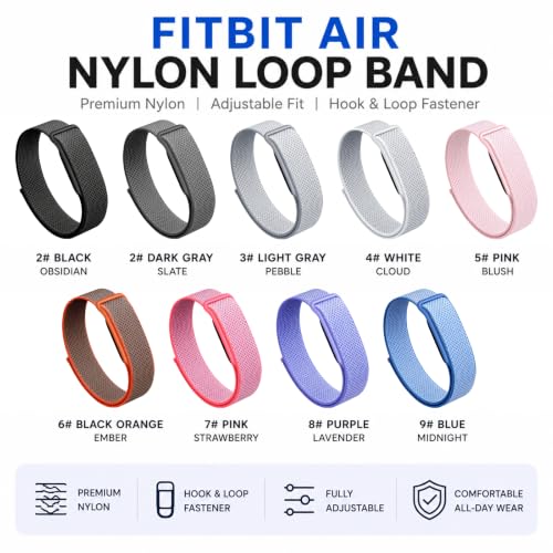 Image of Nylon Sport Band Compatible with Google Fitbit Air,Soft Breathable Wristband Replacement Compatible with Fitbit Air Fitness,Micro-Adjustable Performance Loop for Screenless Tracker