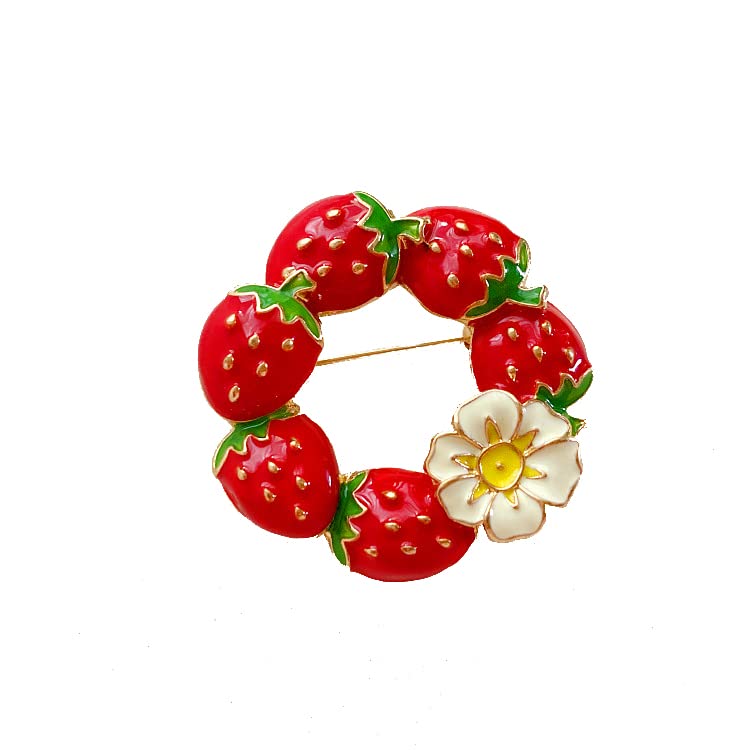 Image of Enamel Fruit Strawberry Brooch Pin,Cute Daisy Flower Lapel Pin Summer Strawberry Badge Brooch Suit Pin Shirt Studs Jewelry for Women Girls