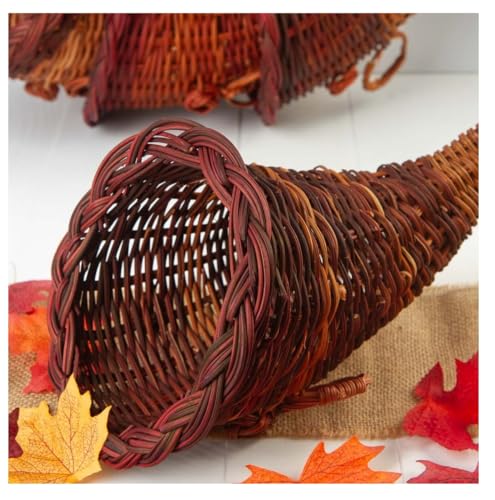Bulk Group of 12 Thanksgiving Cornucopia Horn of Plenty Baskets - Wicker Cornucopias for Fall Decorating and Displays by Factory Direct Craft