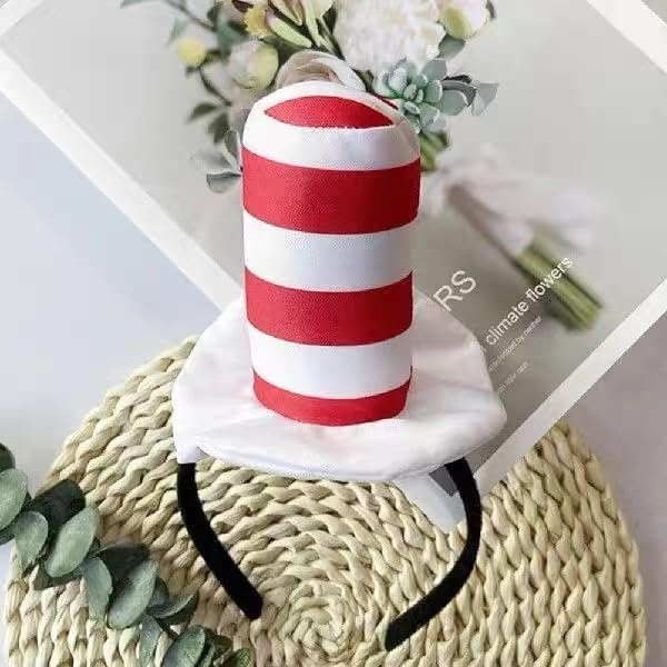 Red and White Hat Stovepipe Headbands,the Book Character Costumes Headband Halloween Cosplay Party Accessories - Image 7