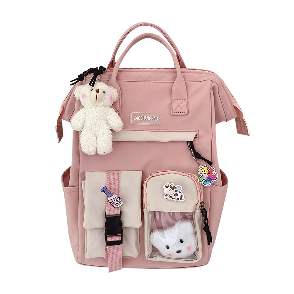 Kawaii Backpack with Kawaii Accessories Kawaii Pendant School Bag Student Backpack Large Capacity Book Bag Waterproof Preppy Style Backpack for Teenage Girls