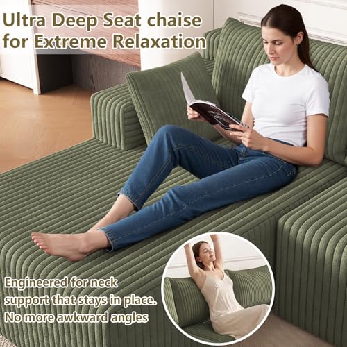 Image of 124 inch Modular Sectional Sleeper Sofa, Boneless Cloud Couch for Living Room, U Shaped 3 Seat Sofa with Deep Seat, Free Combination, Couch in a Box, No Assembly Required (Green)
