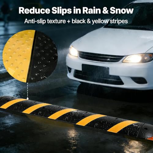 Image of 7 ft Rubber Speed Bump with 2 End Caps, 84 inch Speed Bumps for Driveway 1Pack | 25,000 Lbs Capacity Heavy Duty Speed Hump for Low Cars, RVs, Parking Lots, Residential Streets, Asphalt, Concrete, Gravel