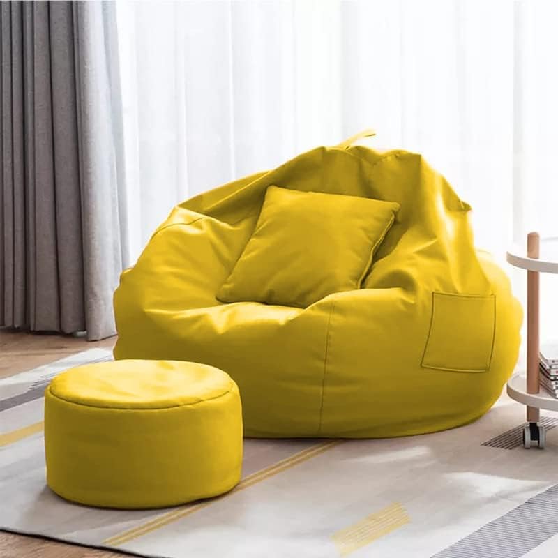 Image of CATALYST - (6XL Extra Comfort Big Jumbo Faux Leather Bean Bag with Free Footrest & Cushion Without Beans (Cover Only), Adult Size XXXXXXL Bean Bag Chair Capactity-Upto 6Feet, Color- (Yellow)