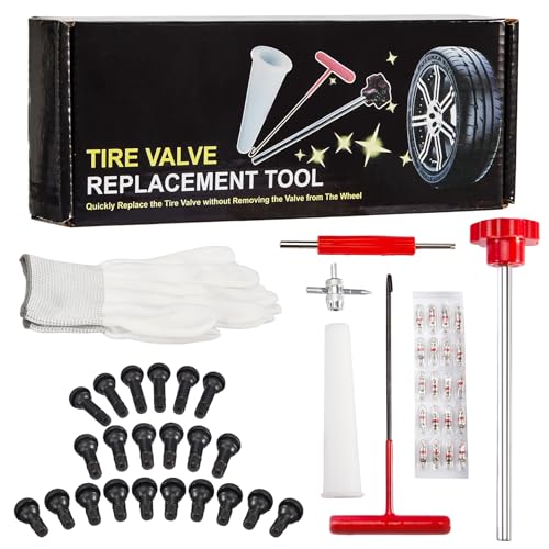 Image of CarBole Valve Stem Removal Tool, Quick Change Tire Valve Stem Core with Gloves T-Hook Push Rod TR413 TR414 TR415 for Replacing Leaky Valves in Cars Trucks Atvs Motorcycles