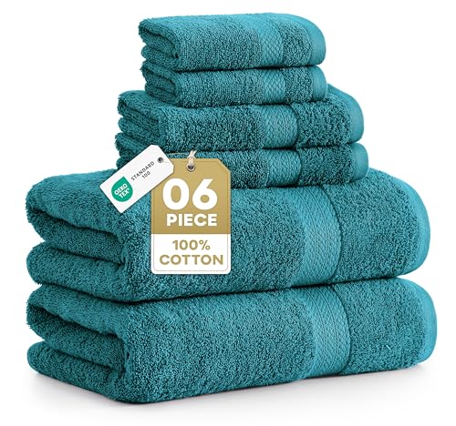 Image of LANE LINEN Luxury Cotton Bath Towel Set of 6 - Soft, Absorbent & Quick Dry - 2 Bath, 2 Washcloths, 2 Hand Towels for Bathroom - OEKO TEX Certified - Smart & Durable Choice for Every Home - Sea Port