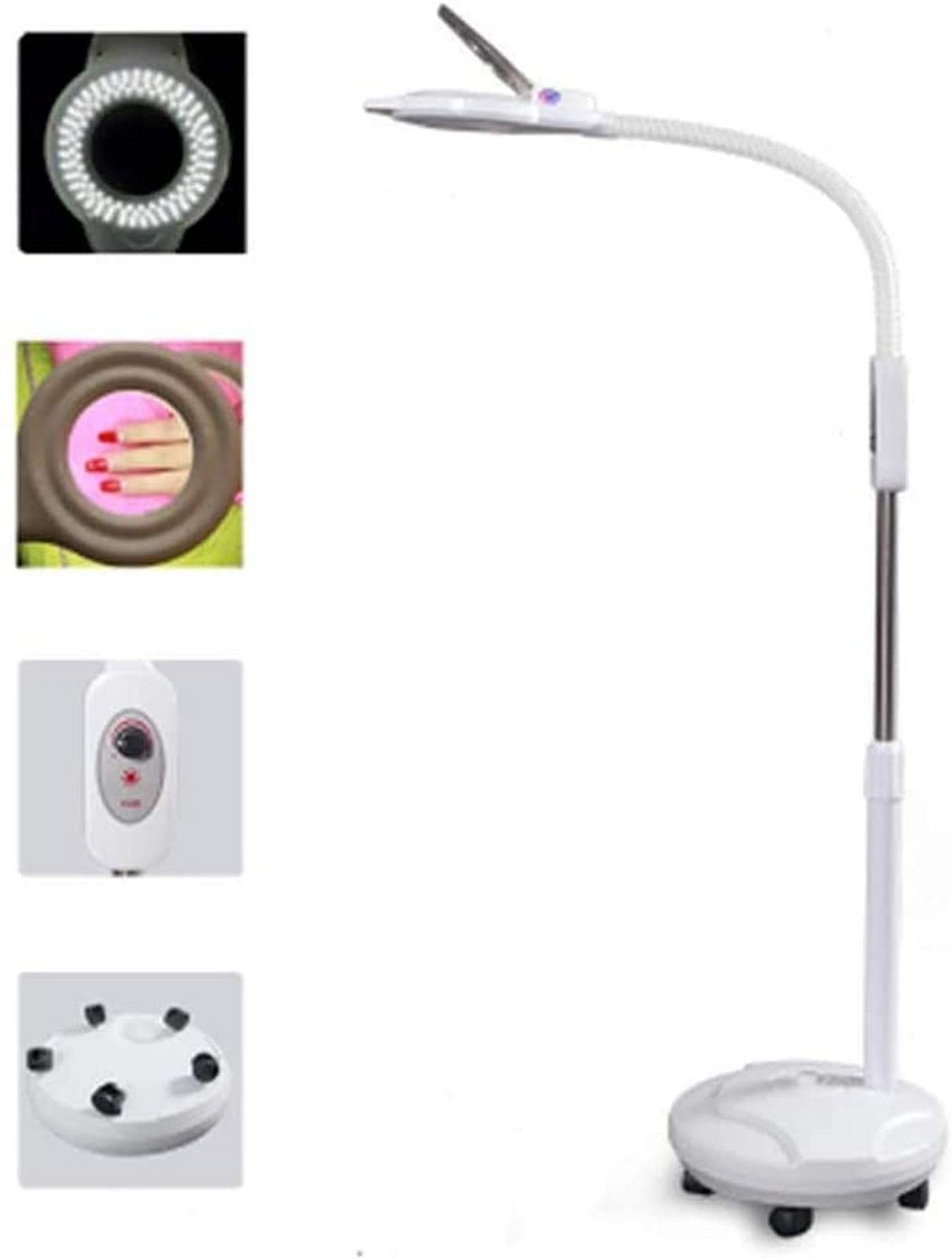 18X Lampada per Salone di Bellezza per Tatuaggi Luce LED Fredda Lente d'Ingrandimento Sopracciglia Ciglia Chirurgia dell'Acne Unghie Lampada da Terra Senza Ombre Pieghevole Luce Regolabile può Esser