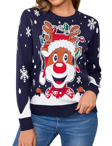 Uniexcosm Weihnachtspullover Damen Ugly Strickpulli Pullover Warm...