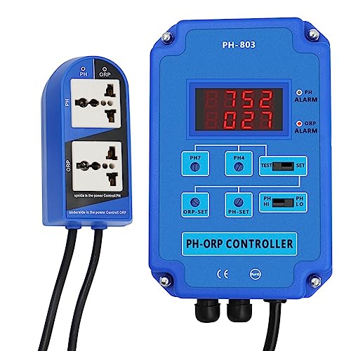 Fuhjythy Monitor Digital 2 y 1 PH ORP Controlador Redox con Relé de Potencia de Salida para Acuario Planta HidropóNica Piscina Spa Enchufe de la UE