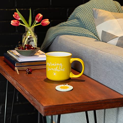 Eccolo Ceramic Coffee Mug And Keychain Charm, Large Tea Mug, Dishwasher/Microwave Safe - “Morning Sunshine”, Keychain And Stoneware Coffee Mug Set By Dayna Lee (Yellow, 19.6 Oz) #TOP3