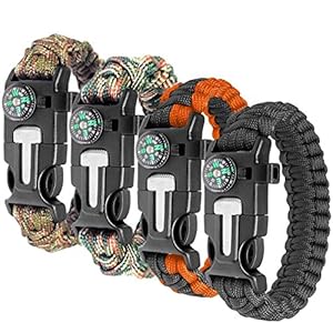 Ember Rock Paracord Survival Armband – 4 Pack Survival Kit Firestarter Armbanden – Inclusief Kompas, Flint, Fluitje en Parachute Cord