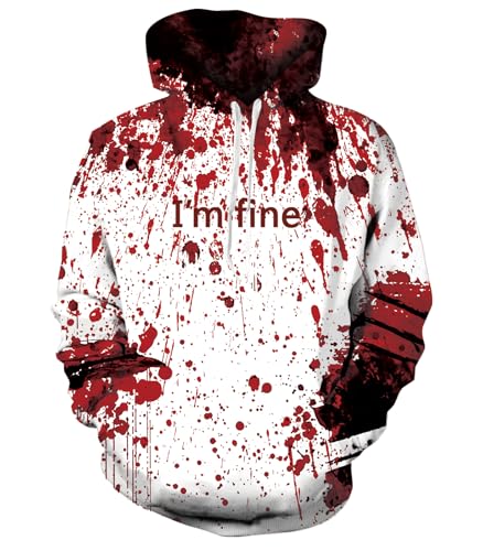 RAISEVERN Hoodies for Men Halloween I'm Fine Fleece Graphics Sweatshirts Pullover Blood Stains Novelty Hoody Cool Funny Plus Size Hooded with Pocket