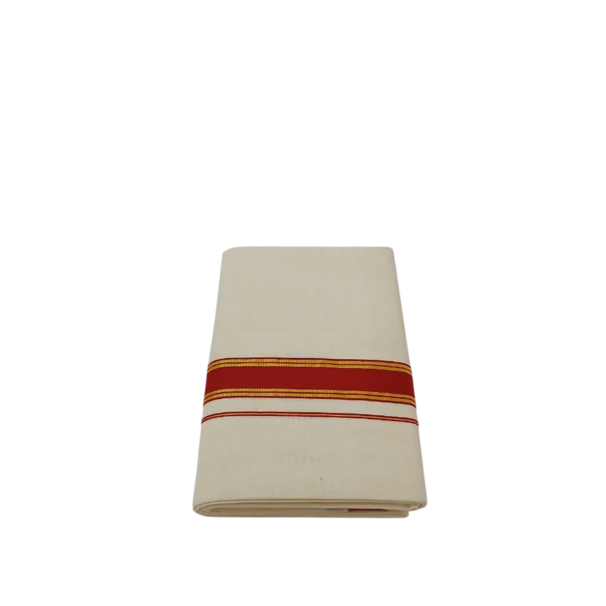 Traditional Pure Cotton Dhoti with Golden Zari Border, White, 4 Meters, Double Mundu Style, Festival Wear, Temple Wear-image-48