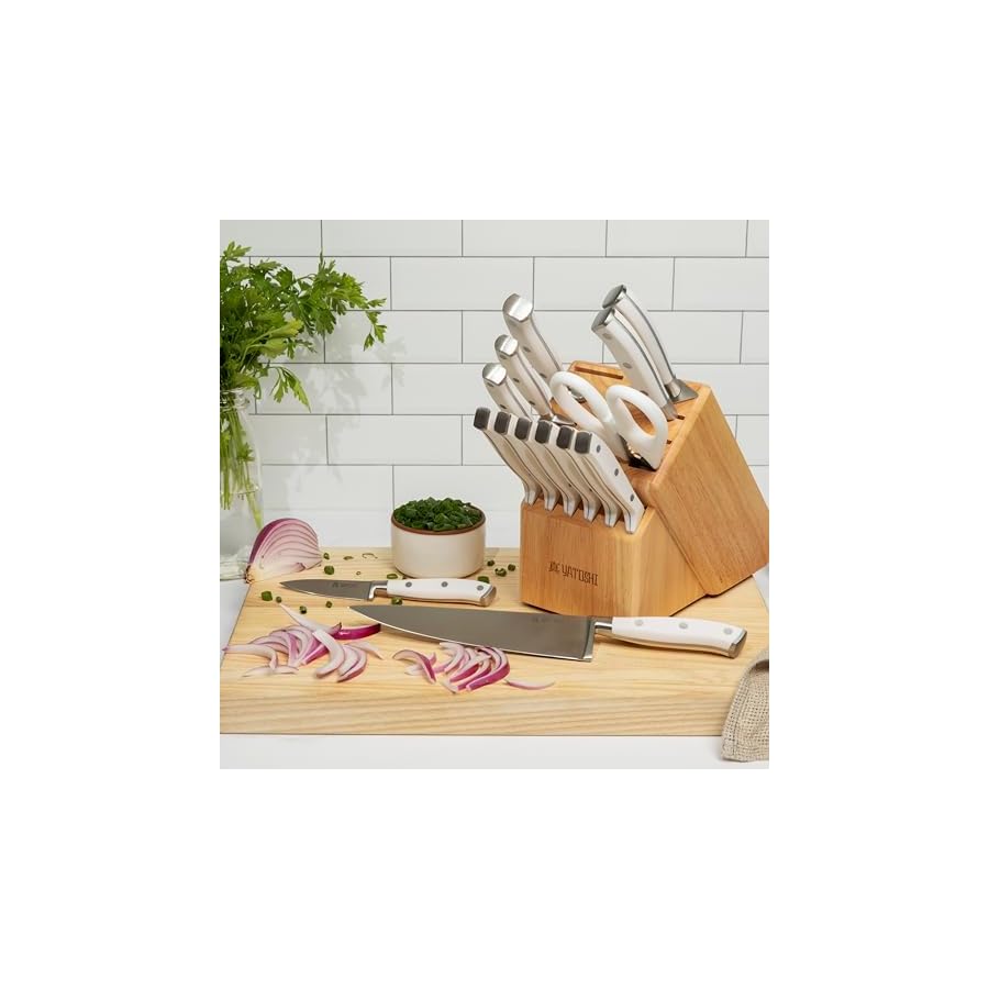 Yatoshi-15-Piece-White-Knife-Block-Set-Pro-Kitchen-Knife-Set-Ultra-Sharp-High-Carbon-Stainless-Steel-with-Ergonomic-Handle Yatoshi 15 Piece White Knife Block Set - Pro Kitchen Knife Set Ultra Sharp High Carbon Stainless Steel with Ergonomic Handle