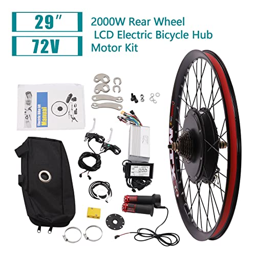 Tqshoop 29" Rear Wheel Hub E-Bike Conversion Kit, 72V 2000W Electric Bike Hub Motor Kit Mit Lcd Display & Pedal Assistant Sensor, 9 Speed Brushless Gearless Motor Wheel Kit #TOP2