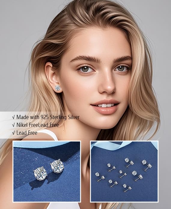 Moissanite Stud Earrings for Women Men : 0.6-4CT 18K White Gold Plated Solid S925 Sterling Silver Earring Hypoallergenic Dainty Flat Diamond Earrings Wedding Jewelry for Women Men D Color VVS1 Clarity