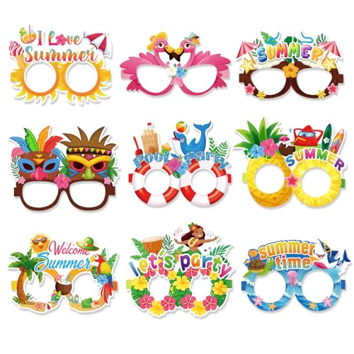 Konsait 18 Pack Luau Beach Pool Summer Paper Glasses for Adults Hawaiian Aloha Party Favors Accessories & Photo Props