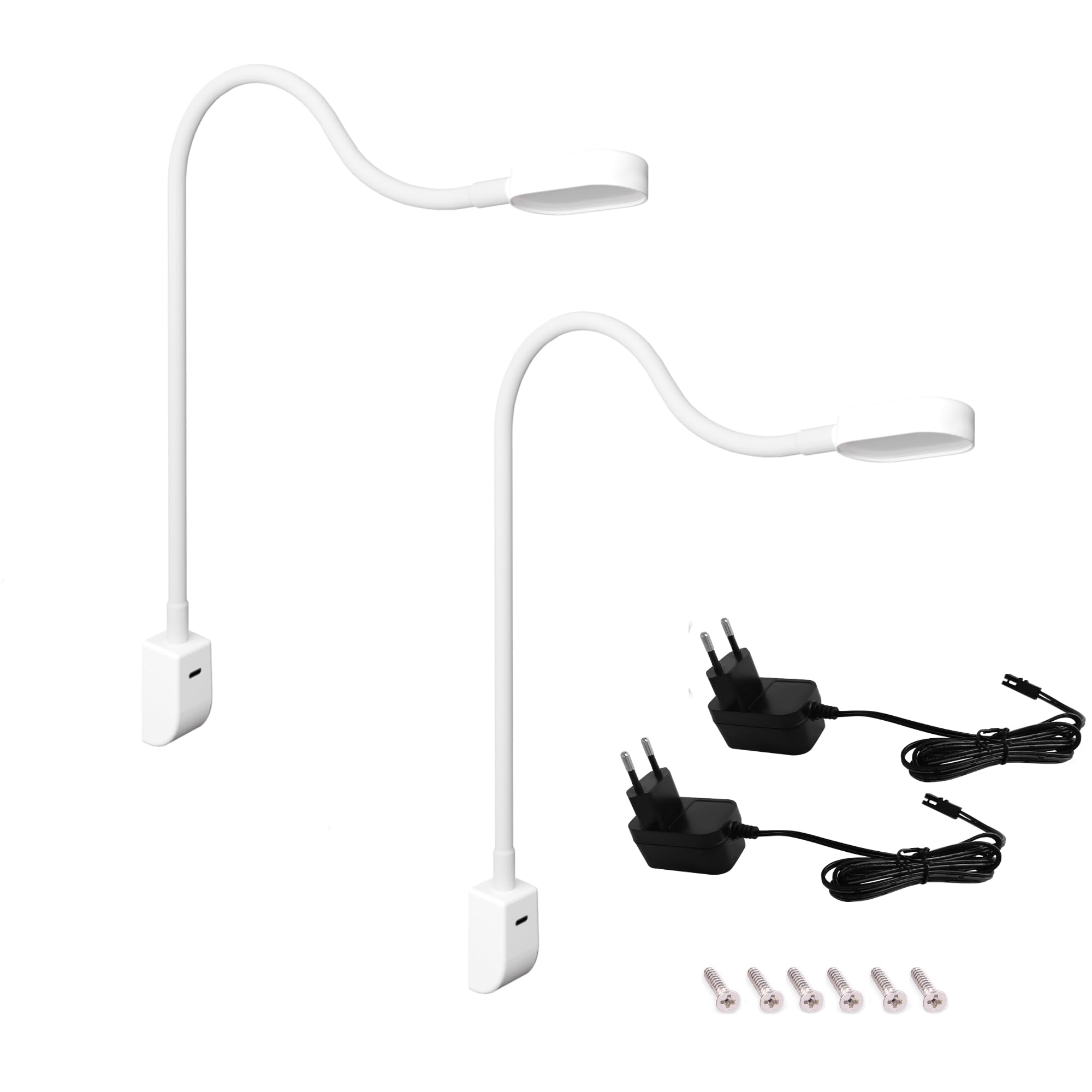 Lámpara de mesilla de noche/luz de lectura Kalb I Ilios LED con USB-C, montaje en pared y en ángulo, brazo flexible, regulable (Lote de 2 blanco)