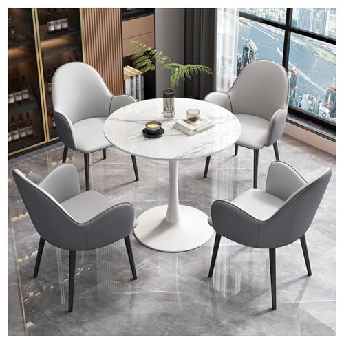 Moderno juego de mesa de comedor con 4 sillas, muebles de cocina contemporáneos para sala de estar y comedor, diseño de mesa de conferencias gris y blanco