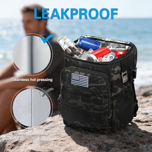 Image of Tactical Cooler Backpack for Men, Double Deck Insulated Cooler Bag 40 Cans, Soft Lunch Backpack with 16H Ice Retention Waterproof Leakproof Picnic Backpack for Work Beach Camping BBQ Hiking