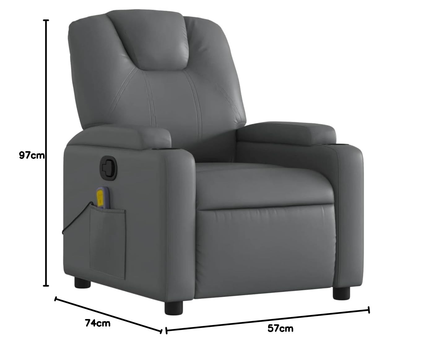 Festnight Sillón Masaje Reclinable Sillón Masaje Eléctrico Sillon Relax Reclinable Sillon Reclinable Manual Sillón Relax de Cuero Sintético, con Prácticos Portavasos y Bolsillo, Gris