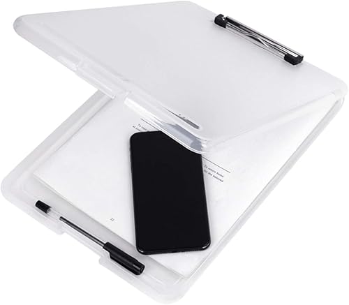 Carpeta portapapeles de plástico delgada A4 Caja de almacenamiento transparente con clip, soporte de papel compacto portátil, tablero de