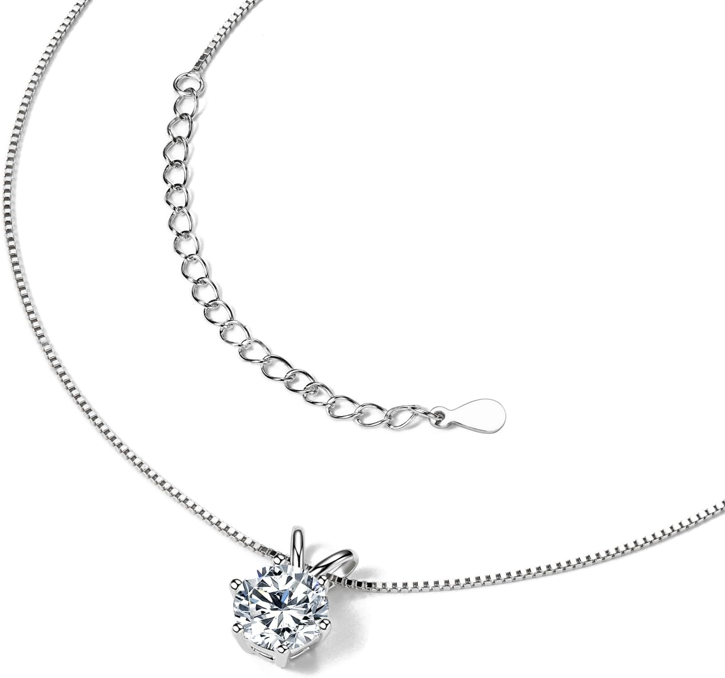 WOAINI 0.5/1/2/3 Carat Moissanite Solitaire Pendant Necklace in 925 Sterling Silver, Adjustable Necklaces Pendant 6-Prong-Set with Moissanite, 18"+2", Jewelry Gift for Women - Image 2