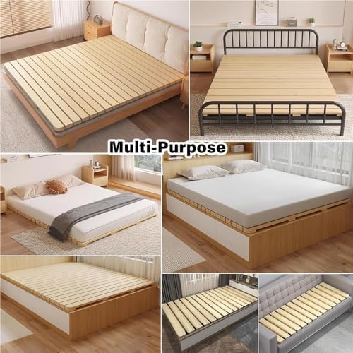 Foldable Solid Wood Floor Bed Frame, Roll-Type Slatted Futon Frame for Bedrooms, 78.7" x 59.1" Mattress Support, Space-Saving Design, Easy Assembly
