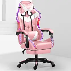 Delta Cadeira Gamer Rosa, RGB com Massageador Lombar, PU, Encosto Reclinável