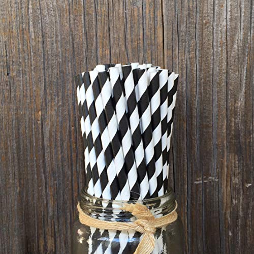 Pitillos de papel rayados negro blanco 19.69 cm pack 50 miniatura 5
