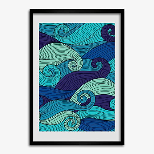 Cadre en bois MDF Tulup 50x70 cm avec tableau de vagues abstraites aux finitions soignées