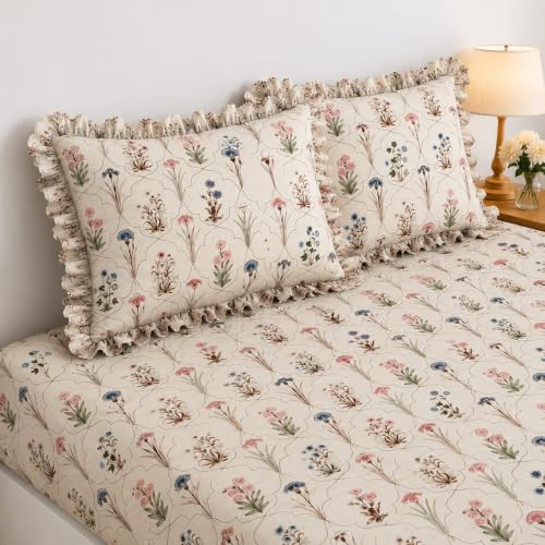 Image of 380 TC Premium Glace Cotton Elastic Fitted Bedsheet King Size with 2 Pillow Covers King Size | Double Bed with All Around Elastic (HALALUIA, Fitted - 72 inchx78 inch King)