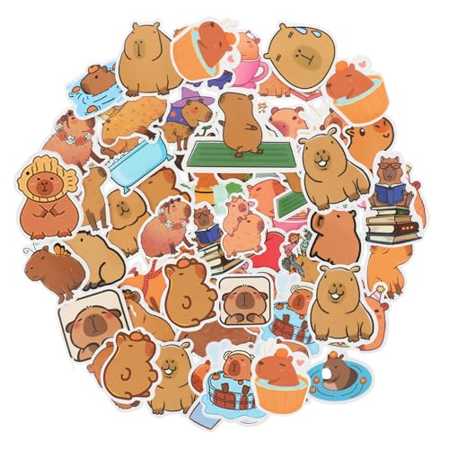 100 calcomanías de Capibara lindas calcomanías marrones impermeables de dibujos animados de animales, recuerdos de fiesta de naturaleza y regalos para adultos, adolescentes y niñas, botella de agua,