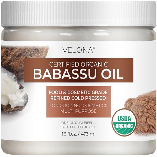 velona Babassu Oil USDA Certified Organic - 16 Fl Oz | 100% Pure and Natural Carrier Oil | Refined, Cold Pressed | Face, Hair, Body & Skin Care and Cooking | Use Today - Enjoy Results