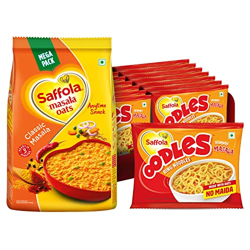 Image of Saffola Oodles, Instant Noodles, 12 x 53g & Classic Masala Oats, 500g