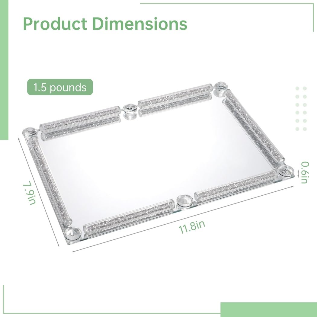 Bandeja de tocador para baño, bandeja de cristal, bandeja de cristal de espejo, bandeja de perfume para tocador, duradera para su uso, diseño antideslizante, decoración del hogar, oficina,